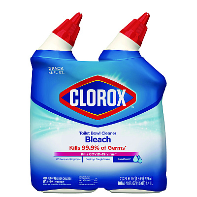 Clorox Disinfecting Toilet Bowl Cleaner with Bleach, Rain Clean Scent, 24 oz Bottle, 2/Pack (CLO30924)