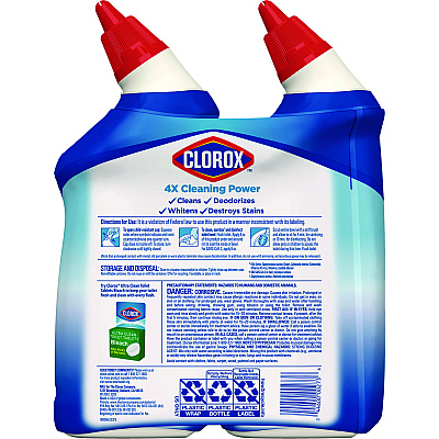 Clorox Disinfecting Toilet Bowl Cleaner with Bleach, Rain Clean Scent, 24 oz Bottle, 2/Pack (CLO30924)