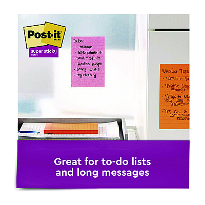Post-it Notes Super Sticky Note Pads in Summer Joy Color Collection Colors, 4" x 6", Note Ruled, 90 Sheets/Pad, 5 Pads/Pack (MMM6605SSJOY)