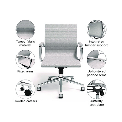 Union & Scale Everell Fabric Managers Chair, Supports up to 275 lb, 16.4" to 20.1" Seat Height, Heather Gray Seat/Back, Chrome Base (UOSUN53279CC)