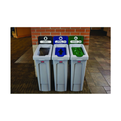 Rubbermaid Commercial Slim Jim Recycling Station Kit, 1-Stream Mixed Recycling, 23 gal, Plastic, Gray/Blue (RCP2185055)