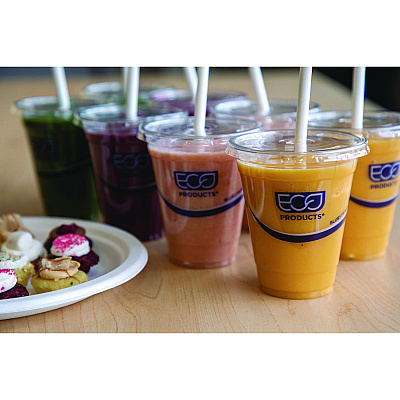 Eco-Products BlueStripe Recycled Content Cold Cup Flat Lids, Fits 9 oz to 24 oz Cups, Clear, 100/Pack, 10 Packs/Carton (ECOEPCRFL)