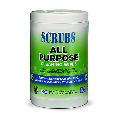 SCRUBS All Purpose Cleaning Wipes, 9 x 12, Citrus Scent, White, 80 Wipes/Canister, 6 Canisters/Carton (ITW96580)