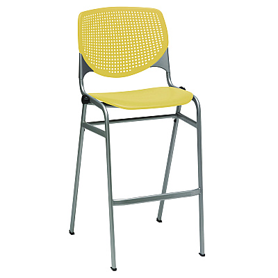 KFI Studios Pedestal Bistro Table with Four Yellow Kool Series Barstools, Round, 36"Dia x 41h, Designer White (KFI811774037099)