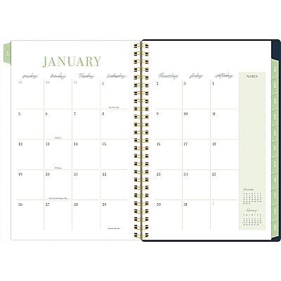 Cambridge Leah Bisch Weekly/Monthly Floral Planner, Floral Artwork, 8.5 x 6.38, Blue/White/Gold Cover, 12-Month (Jan to Dec): 2025 (LB34200)