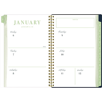Cambridge Leah Bisch Weekly/Monthly Floral Planner, Floral Artwork, 8.5 x 6.38, Blue/White/Gold Cover, 12-Month (Jan to Dec): 2025 (LB34200)