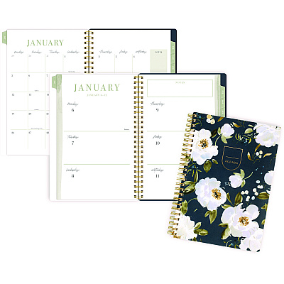 Cambridge Leah Bisch Weekly/Monthly Floral Planner, Floral Artwork, 8.5 x 6.38, Blue/White/Gold Cover, 12-Month (Jan to Dec): 2025 (LB34200)