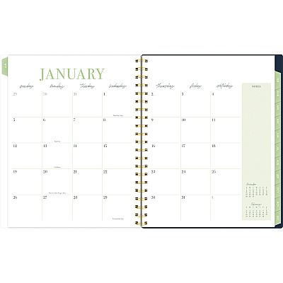Cambridge Leah Bisch Weekly/Monthly Floral Planner, Floral Artwork, 11 x 9.25, Blue/White/Gold Cover, 12-Month (Jan to Dec): 2025 (LB34905)