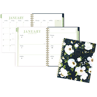 Cambridge Leah Bisch Weekly/Monthly Floral Planner, Floral Artwork, 11 x 9.25, Blue/White/Gold Cover, 12-Month (Jan to Dec): 2025 (LB34905)