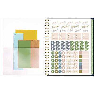 Cambridge Leah Bisch Weekly/Monthly Floral Planner, Floral Artwork, 11 x 9.25, Blue/White/Gold Cover, 12-Month (Jan to Dec): 2025 (LB34905)