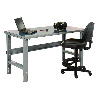 Global Industrial Standard Duty Steel Top Adjustable Height Workbench, 2,000 lbs, 60 x 30 x 30.88 to 36.88, Gray (GBE183152)