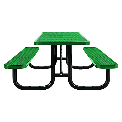 Global Industrial Expanded Steel Picnic Table, Rectangular, 96 x 62 x 29.5, Green Top, Green Base/Legs (GBE277153GN)