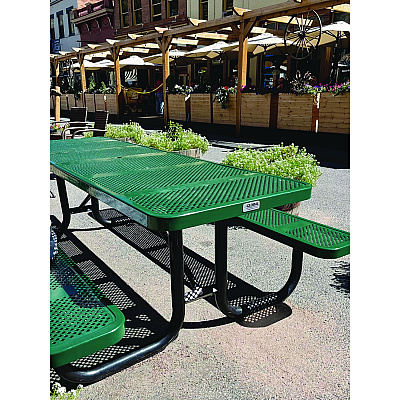 Global Industrial Expanded Steel Picnic Table, Rectangular, 96 x 62 x 29.5, Green Top, Green Base/Legs (GBE277153GN)