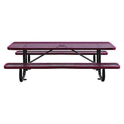 Global Industrial Expanded Steel Picnic Table, Rectangular, 96 x 62 x 29.5, Red Top, Red Base/Legs (GBE277153RD)