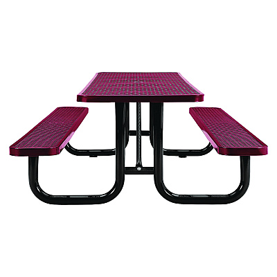 Global Industrial Expanded Steel Picnic Table, Rectangular, 96 x 62 x 29.5, Red Top, Red Base/Legs (GBE277153RD)
