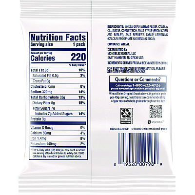 Nabisco Wheat Thins Crackers, Original, 1.75 oz Bag, 72/Carton (CDB00798)