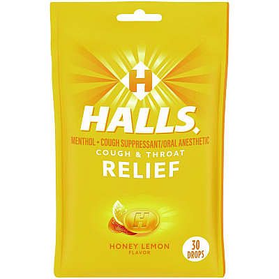 HALLS Triple Action Cough Drops, Honey-Lemon, 30/Bag, 12 Bags/Box (CDB28694)
