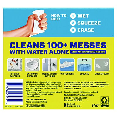 Mr. Clean Magic Eraser, 4.6 x 2.3, 1" Thick, White, 2/Pack, 12 Packs/Carton (PGC43515)