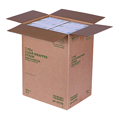 Eco-Products Clear Wrapped Straw, 7.75", PLA, 400/Pack, 24 Packs/Carton (ECOEPST770)