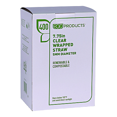 Eco-Products Clear Wrapped Straw, 7.75", PLA, 400/Pack, 24 Packs/Carton (ECOEPST770)