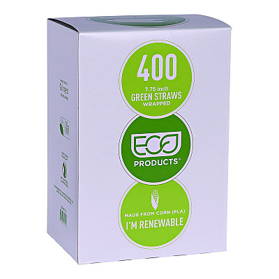 Eco-Products Wrapped Straw, 7.75", Green, Plastic, 9,600/Carton (ECOEPST772)