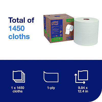 Tork Light Duty Cleaning Cloth, Giant Roll, 1-Ply, 9 x 12.4, White, 1,450 Sheet Roll/Carton (TRK500105)