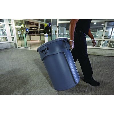 Rubbermaid Commercial Vented Round Brute Container, 10 gal, Plastic, Gray (RCP2610GRA)