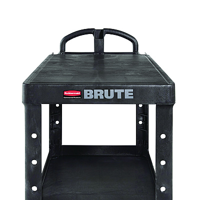 Rubbermaid Commercial Heavy-Duty Utility Cart with Flat Shelves, Plastic, 2 Shelves, 500 lb Capacity, 25.25" x 54" x 36", Black (RCP4545BLA)