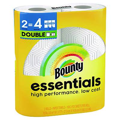Bounty Essentials Select-A-Size Kitchen Roll Paper Towels, 2-Ply, White, 108 Sheets/Roll, 2/Pack, 8 Packs/Carton (PGC14019)
