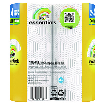 Bounty Essentials Select-A-Size Kitchen Roll Paper Towels, 2-Ply, White, 108 Sheets/Roll, 2/Pack, 8 Packs/Carton (PGC14019)
