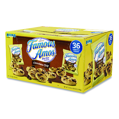 Famous Amos Cookies, Chocolate Chip, 2 oz Bag, 36/Carton (GRR22000424)
