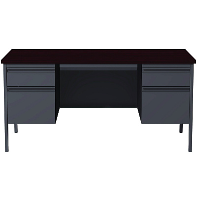 Alera Double Pedestal Steel Desk, 60" x 30" x 29.5", Mahogany/Charcoal, Charcoal Legs (ALEHSD6030CM)