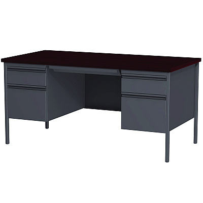 Alera Double Pedestal Steel Desk, 60" x 30" x 29.5", Mahogany/Charcoal, Charcoal Legs (ALEHSD6030CM)