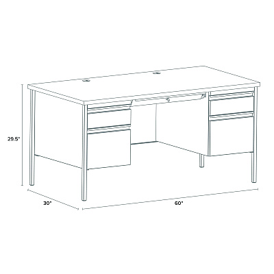 Alera Double Pedestal Steel Desk, 60" x 30" x 29.5", Mahogany/Charcoal, Charcoal Legs (ALEHSD6030CM)