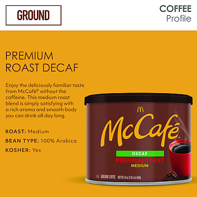 McCafe Ground Coffee, Premium Roast Decaf, 24 oz Can (GMT079737)