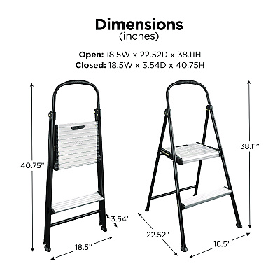 COSCO 2-Step Stepstool, 250 lb Capacity, 19" Working Height, 22.5" Spread, Black/Silver (11325ABK1E)