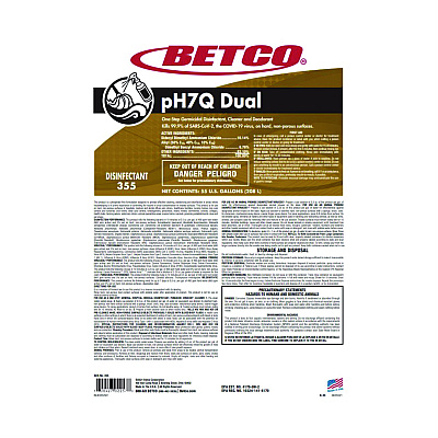 Betco pH7Q Dual Neutral Disinfectant Cleaner, Lemon Scent, 10.78 gal Drum (BET3555500)