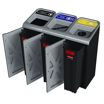 Rubbermaid Commercial Configure Indoor Recycling Waste Receptacle, Mixed Recycling, 23 gal, Metal, Gray (RCP1961622)