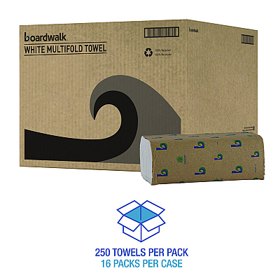 Boardwalk Green Multifold Towels, 1-Ply, 9.3 x 9.5, Natural White, 250/Pack, 16 Packs/Carton (BWK10GREENB)