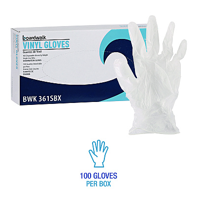 Boardwalk Exam Vinyl Gloves, Clear, Small, 3 3/5 mil, 100/Box, 10 Boxes/Carton (BWK361SCT)