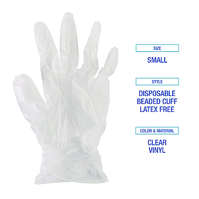 Boardwalk Exam Vinyl Gloves, Clear, Small, 3 3/5 mil, 100/Box, 10 Boxes/Carton (BWK361SCT)
