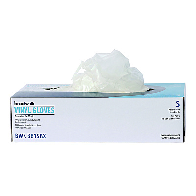 Boardwalk Exam Vinyl Gloves, Clear, Small, 3 3/5 mil, 100/Box, 10 Boxes/Carton (BWK361SCT)