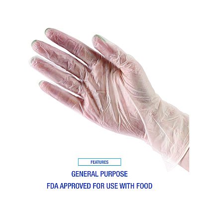 Boardwalk General Purpose Vinyl Gloves, Powder/Latex-Free, 2.6 mil, Large, Clear, 100/Box, 10 Boxes/Carton (BWK365LCT)