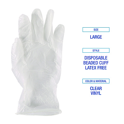 Boardwalk General Purpose Vinyl Gloves, Powder/Latex-Free, 2.6 mil, Large, Clear, 100/Box, 10 Boxes/Carton (BWK365LCT)