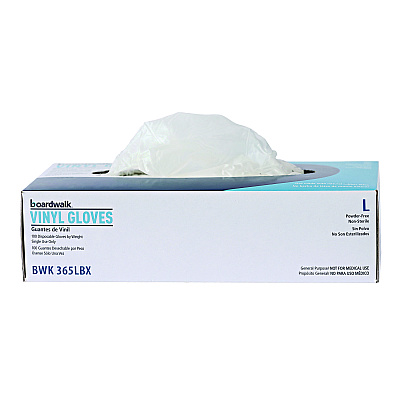 Boardwalk General Purpose Vinyl Gloves, Powder/Latex-Free, 2.6 mil, Large, Clear, 100/Box, 10 Boxes/Carton (BWK365LCT)