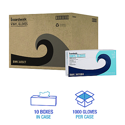 Boardwalk General Purpose Vinyl Gloves, Powder/Latex-Free, 2.6 mil, Small, Clear, 100/Box, 10 Boxes/Carton (BWK365SCT)