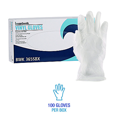 Boardwalk General Purpose Vinyl Gloves, Powder/Latex-Free, 2.6 mil, Small, Clear, 100/Box, 10 Boxes/Carton (BWK365SCT)
