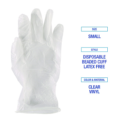 Boardwalk General Purpose Vinyl Gloves, Powder/Latex-Free, 2.6 mil, Small, Clear, 100/Box, 10 Boxes/Carton (BWK365SCT)