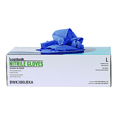 Boardwalk Disposable General-Purpose Nitrile Gloves, Large, Blue, 4 mil, 100/Box (BWK380LBXA)