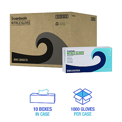 Boardwalk Disposable General-Purpose Nitrile Gloves, Small, Blue, 4 mil, 1,000/Carton (BWK380SCTA)